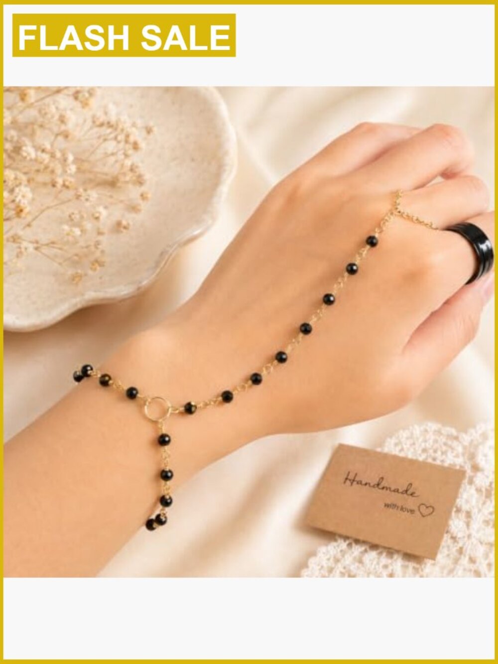 Crystal Bead Hand Chain Bracelet Gold Plated Adjustable - Picture 4 of 6